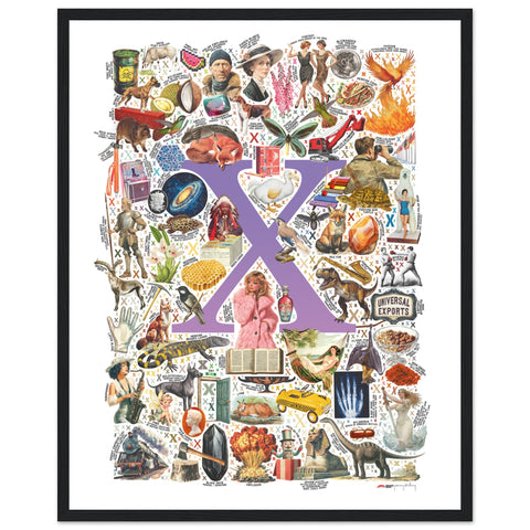 "X is for Xanadu" — a Renard Roux alphabet poster with English X words (purple version)