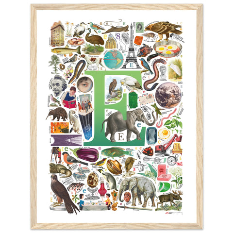 "E is for Explore" — a Renard Roux alphabet poster with English E words (green version)