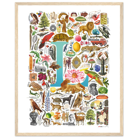 "L is for Learning" — a Renard Roux alphabet poster with English L words (turquoise version)