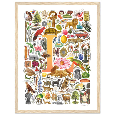 "L is for Learning" — a Renard Roux alphabet poster with English L words (yellow version)