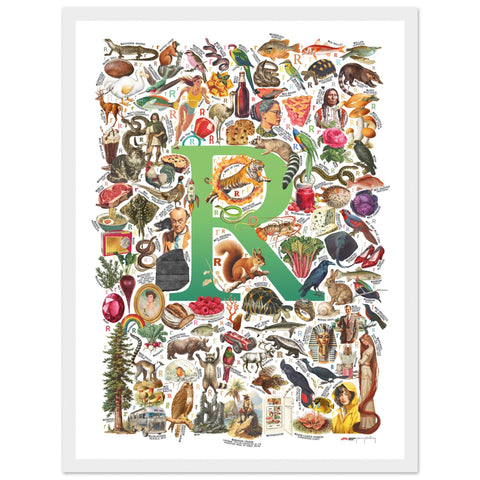 "R is for Remarkable" — a Renard Roux alphabet poster with English R words (green version)