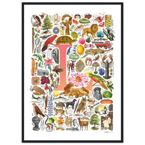 "L is for Learning" — a Renard Roux alphabet poster with English L words (red version)