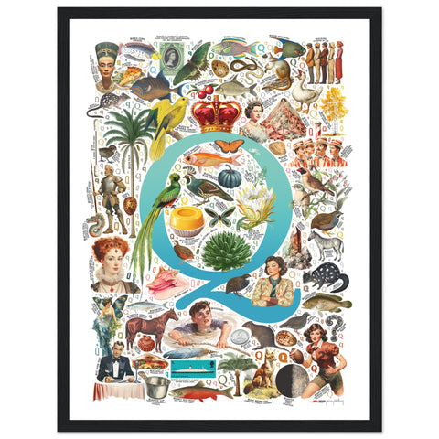 "Q is for Quest" — a Renard Roux alphabet poster with English Q words (turquoise version)