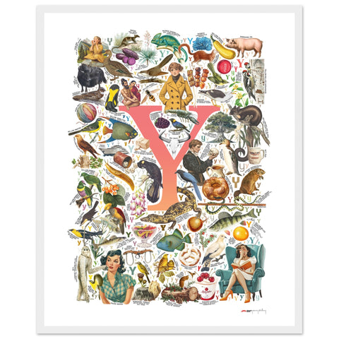 "Y is for Yonder" — a Renard Roux alphabet poster with English Y words (red version)