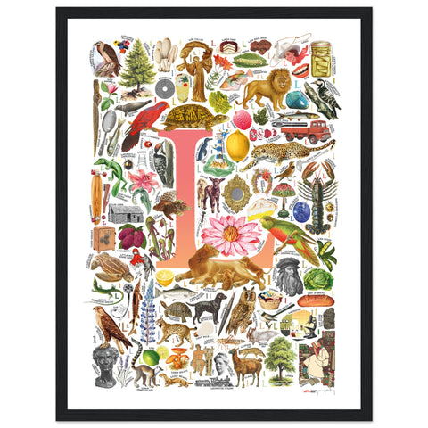 "L is for Learning" — a Renard Roux alphabet poster with English L words (red version)