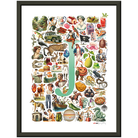 J is for Journey - a poster with English J words
