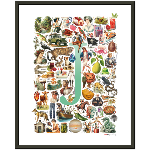 J is for Journey - a poster with English J words