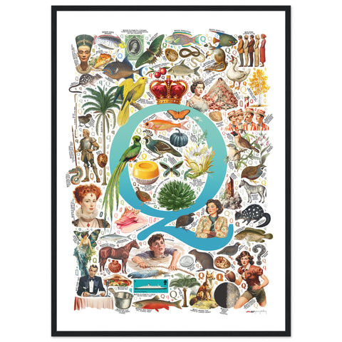 "Q is for Quest" — a Renard Roux alphabet poster with English Q words (turquoise version)