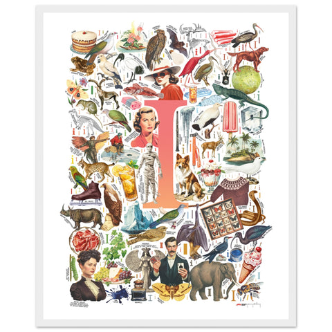 "I is for Imagination" — a Renard Roux alphabet poster with English I words (red version)