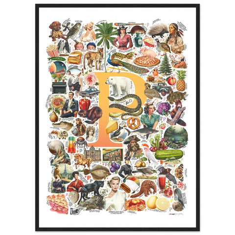 "P is for Pioneer" — a Renard Roux alphabet poster with English P words (yellow version)