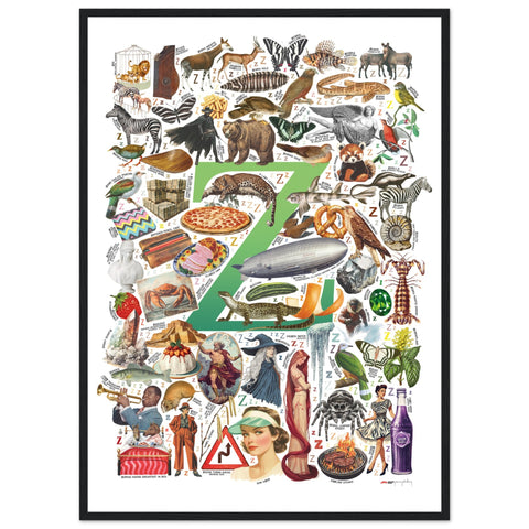 "Z is for Zenith" — a Renard Roux alphabet poster with English Z words (green version)