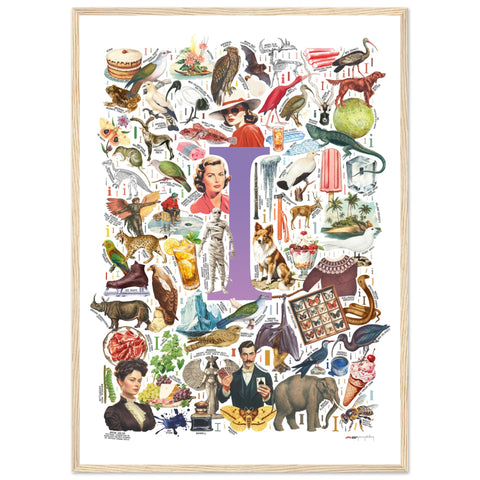 "I is for Imagination" — a Renard Roux alphabet poster with English I words (purple version)