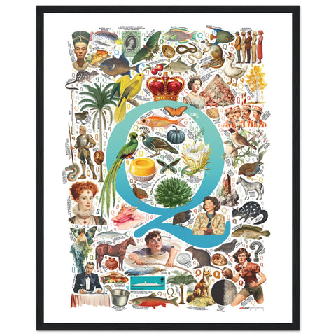 "Q is for Quest" — a Renard Roux alphabet poster with English Q words (turquoise version)