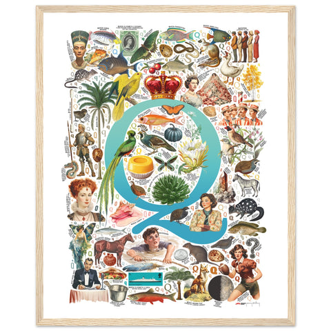 "Q is for Quest" — a Renard Roux alphabet poster with English Q words (turquoise version)