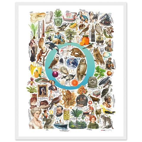 "O is for Original" — a Renard Roux alphabet poster with English O words (turquoise version)