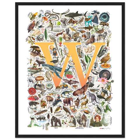 "W is for Wonder" — a Renard Roux alphabet poster with English W words (yellow version)