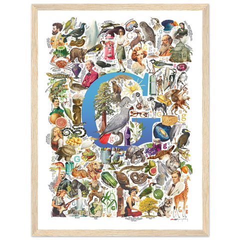 "G is for Great" — a Renard Roux alphabet poster with English G words (blue version)