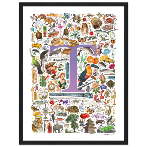 "T is for Treasure" — a Renard Roux alphabet poster with English T words (purple version)