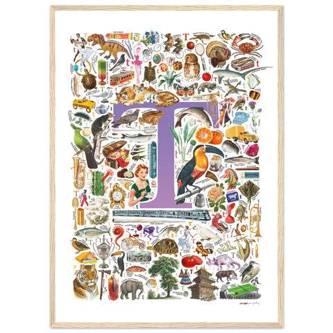 "T is for Treasure" — a Renard Roux alphabet poster with English T words (purple version)
