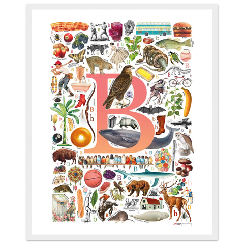 "B is for Brave" — a Renard Roux alphabet poster with English B words (red version)