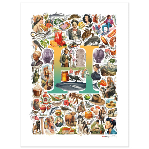 H is for Heroes - a poster with English H words