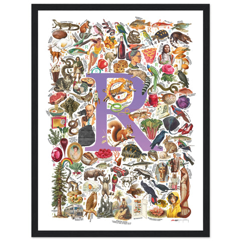 "R is for Remarkable" — a Renard Roux alphabet poster with English R words (purple version)