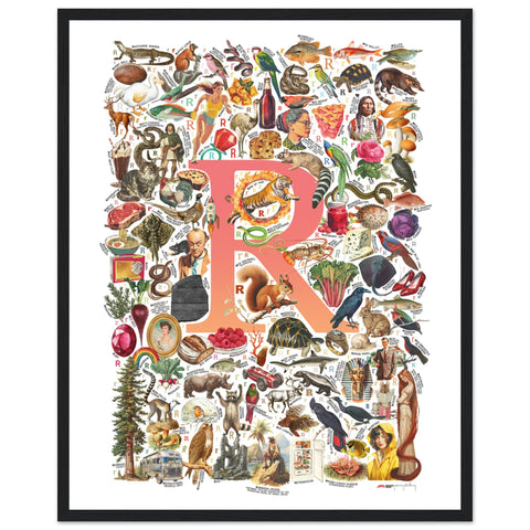 "R is for Remarkable" — a Renard Roux alphabet poster with English R words (red version)