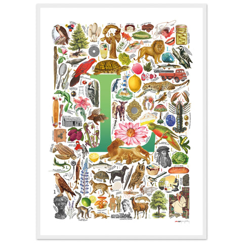 "L is for Learning" — a Renard Roux alphabet poster with English L words (green version)