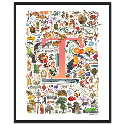 "T is for Treasure" — a Renard Roux alphabet poster with English T words (red version)