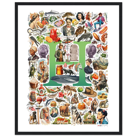 "H is for Heroes" — a Renard Roux alphabet poster with English H words (green version)