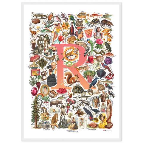 "R is for Remarkable" — a Renard Roux alphabet poster with English R words (red version)