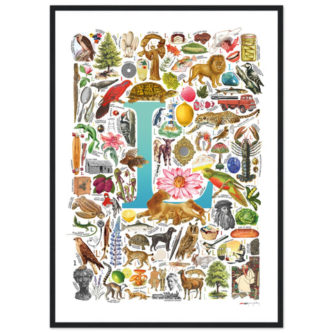 "L is for Learning" — a Renard Roux alphabet poster with English L words (turquoise version)