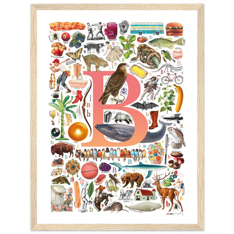 "B is for Brave" — a Renard Roux alphabet poster with English B words (red version)