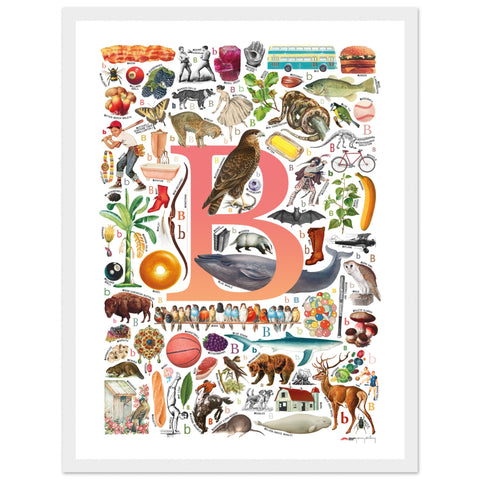 "B is for Brave" — a Renard Roux alphabet poster with English B words (red version)