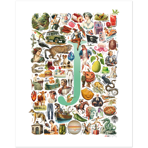 J is for Journey - a poster with English J words