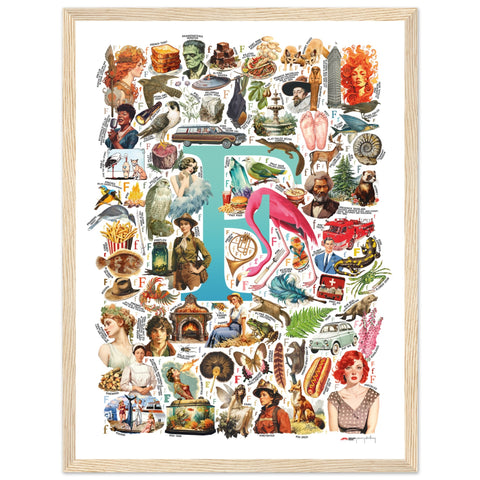 "F is for Festive" — a Renard Roux alphabet poster with English F words (turquoise version)