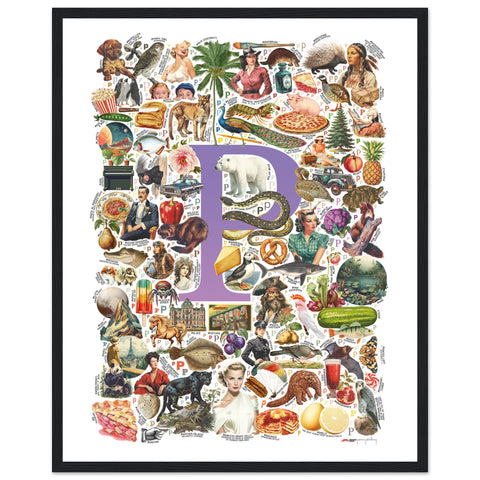 "P is for Pioneer" — a Renard Roux alphabet poster with English P words (purple version)