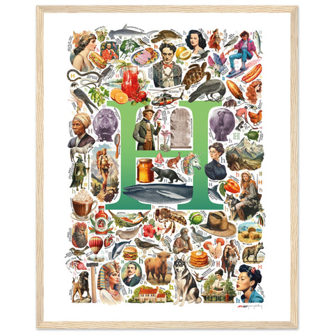 "H is for Heroes" — a Renard Roux alphabet poster with English H words (green version)