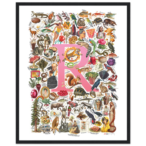 "R is for Remarkable" — a Renard Roux alphabet poster with English R words (pink version)