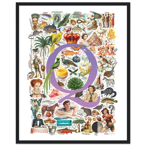 "Q is for Quest" — a Renard Roux alphabet poster with English Q words (purple version)