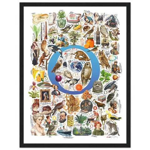 "O is for Original" — a Renard Roux alphabet poster with English O words (blue version)