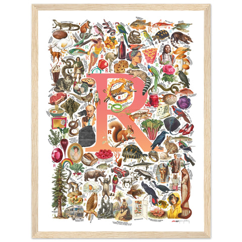 "R is for Remarkable" — a Renard Roux alphabet poster with English R words (red version)