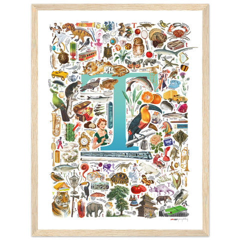 "T is for Treasure" — a Renard Roux alphabet poster with English T words (turquoise version)
