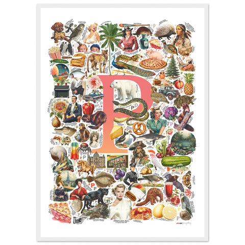 "P is for Pioneer" — a Renard Roux alphabet poster with English P words (red version)