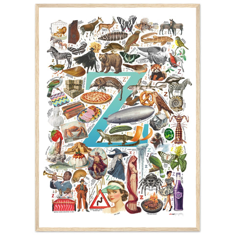"Z is for Zenith" — a Renard Roux alphabet poster with English Z words (turquoise version)