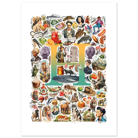 H is for Heroes - a poster with English H words