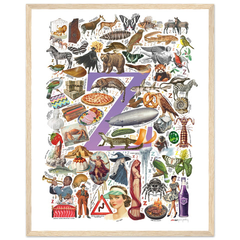 "Z is for Zenith" — a Renard Roux alphabet poster with English Z words (purple version)