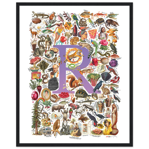 "R is for Remarkable" — a Renard Roux alphabet poster with English R words (purple version)