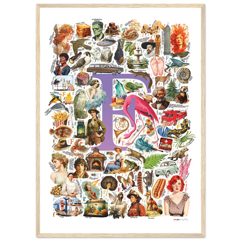 "F is for Festive" — a Renard Roux alphabet poster with English F words (purple version)