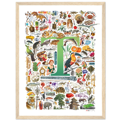 "T is for Treasure" — a Renard Roux alphabet poster with English T words (green version)